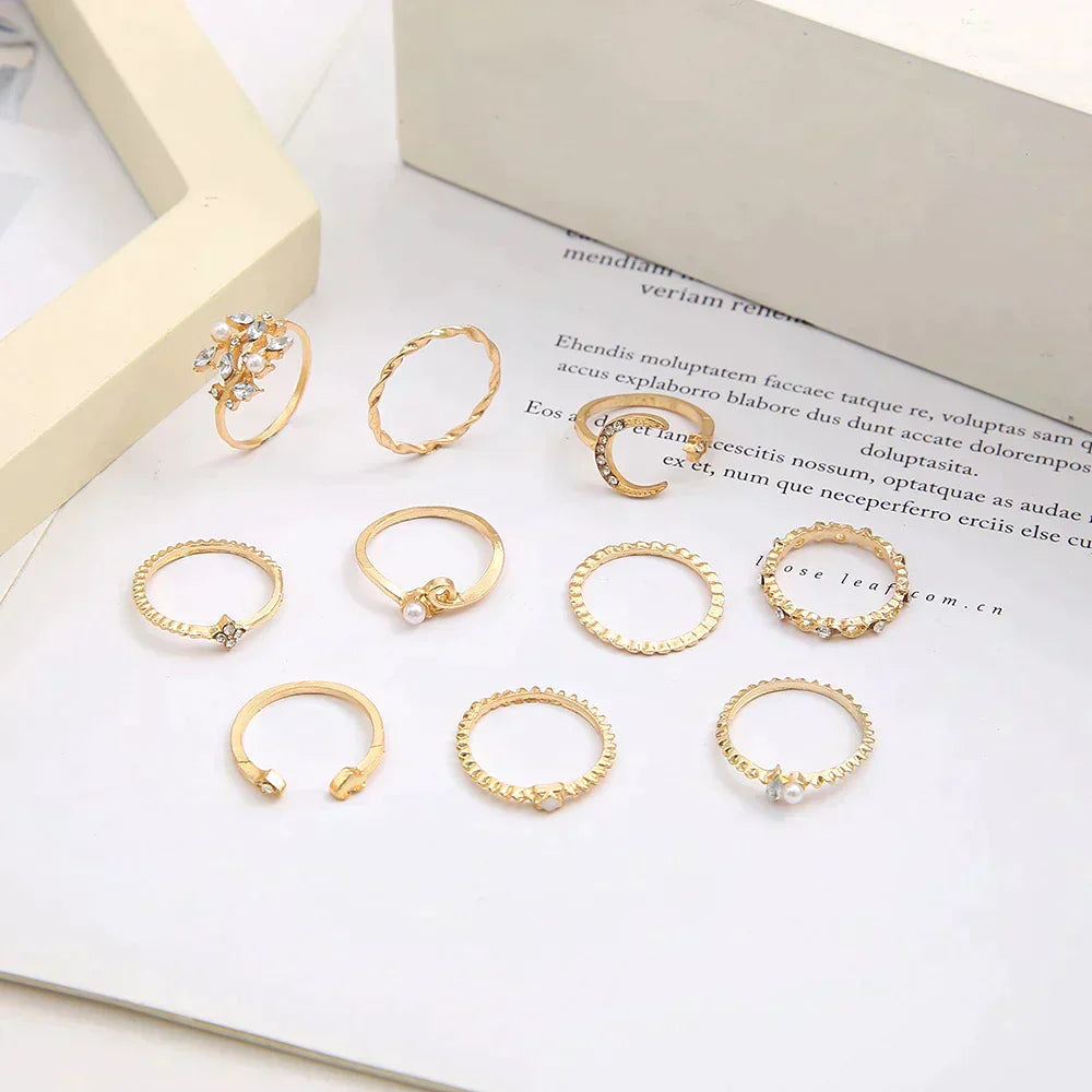 10 Pack of Bohemian Silver & Gold Rings
