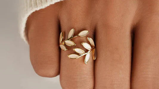 Pure - Elegant White Opal Leaf Ring
